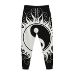 Black And White Yin Yang Sun Print Jogger Pants