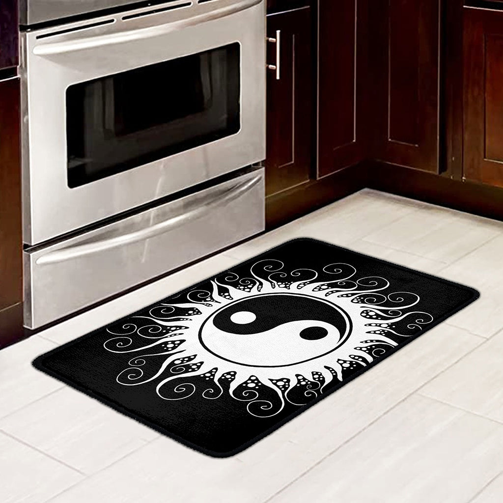 Black And White Yin Yang Sun Print Kitchen Mat