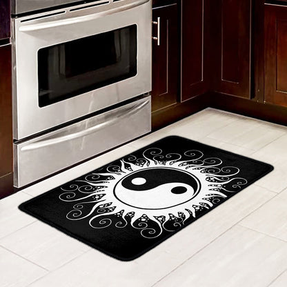 Black And White Yin Yang Sun Print Kitchen Mat
