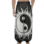 Black And White Yin Yang Sun Print Lantern Pants
