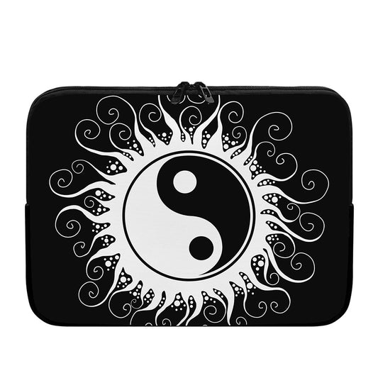 Black And White Yin Yang Sun Print Laptop Sleeve