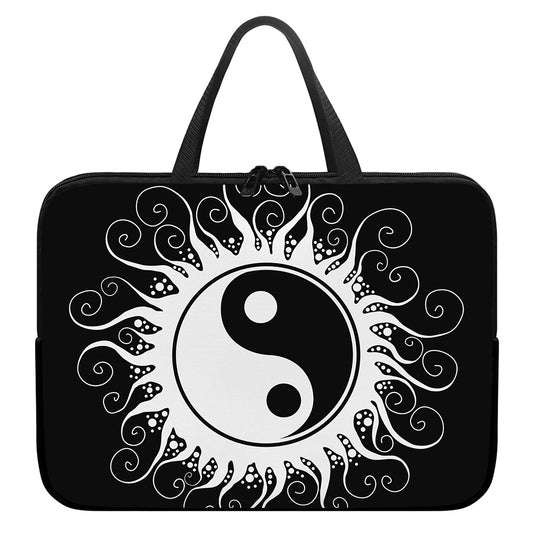 Black And White Yin Yang Sun Print Laptop Sleeve With Handle