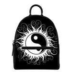 Black And White Yin Yang Sun Print Leather Backpack