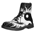 Black And White Yin Yang Sun Print Lace-Up Boots
