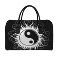 Black And White Yin Yang Sun Print Leather Duffel Bag