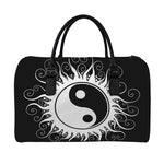 Black And White Yin Yang Sun Print Leather Duffle Bag