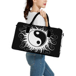 Black And White Yin Yang Sun Print Leather Duffle Bag
