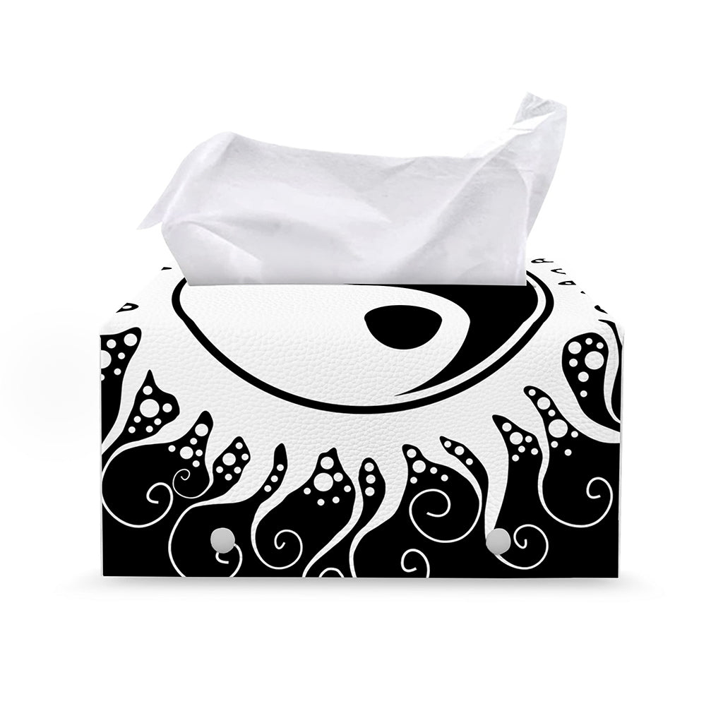 Black And White Yin Yang Sun Print Leather Tissue Box Cover