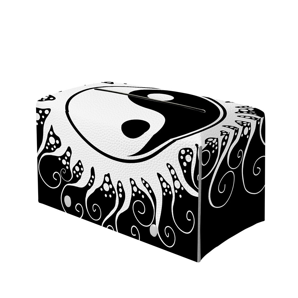 Black And White Yin Yang Sun Print Leather Tissue Box Cover