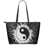 Black And White Yin Yang Sun Print Leather Tote Bag