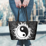 Black And White Yin Yang Sun Print Leather Tote Bag