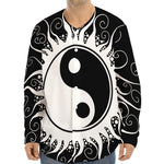 Black And White Yin Yang Sun Print Long Sleeve Baseball Jersey