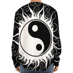 Black And White Yin Yang Sun Print Long Sleeve Baseball Jersey
