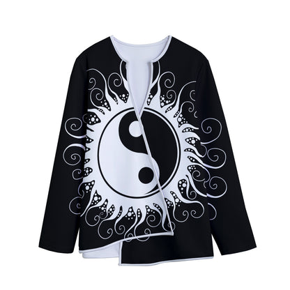 Black And White Yin Yang Sun Print Long Sleeve Short Coat