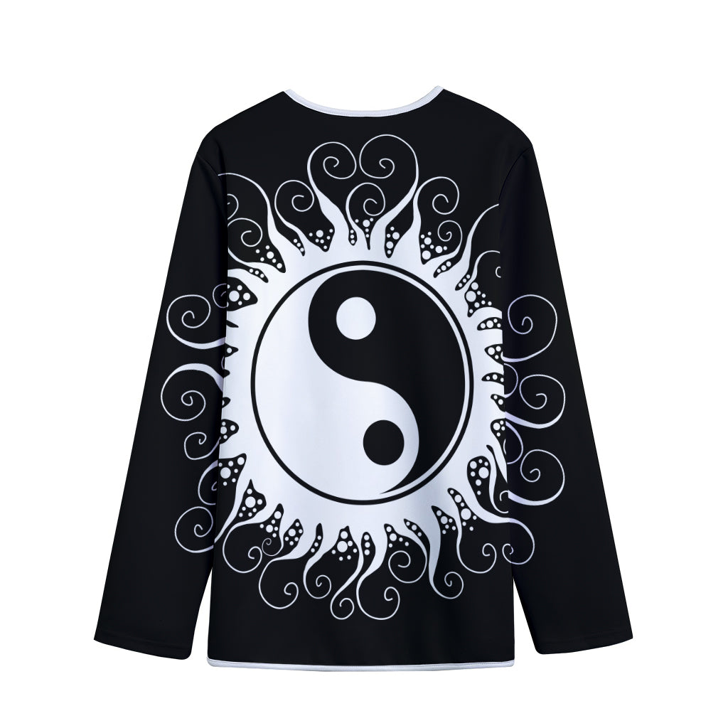 Black And White Yin Yang Sun Print Long Sleeve Short Coat