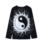 Black And White Yin Yang Sun Print Long Sleeve Short Coat