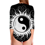 Black And White Yin Yang Sun Print Long Sleeve Swimsuit
