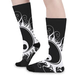 Black And White Yin Yang Sun Print Long Socks