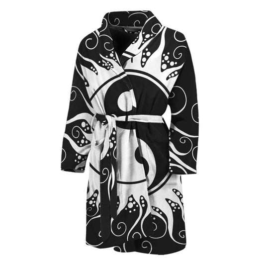 Black And White Yin Yang Sun Print Men's Bathrobe