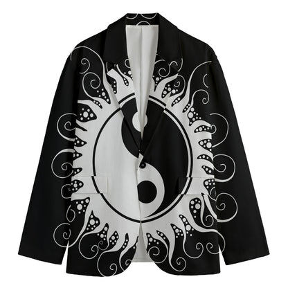 Black And White Yin Yang Sun Print Men's Blazer
