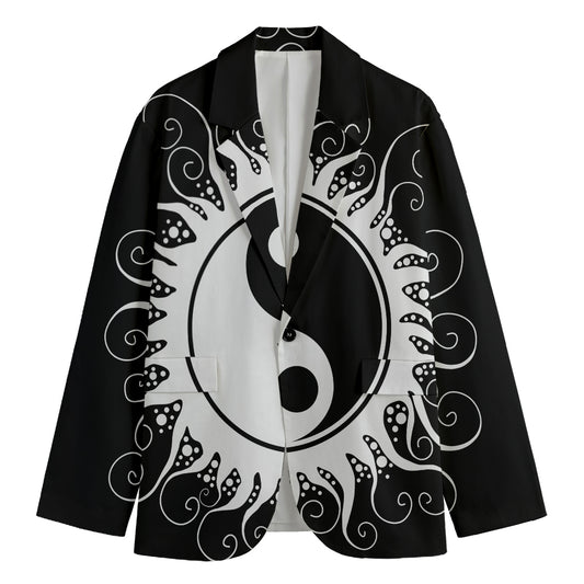 Black And White Yin Yang Sun Print Men's Blazer