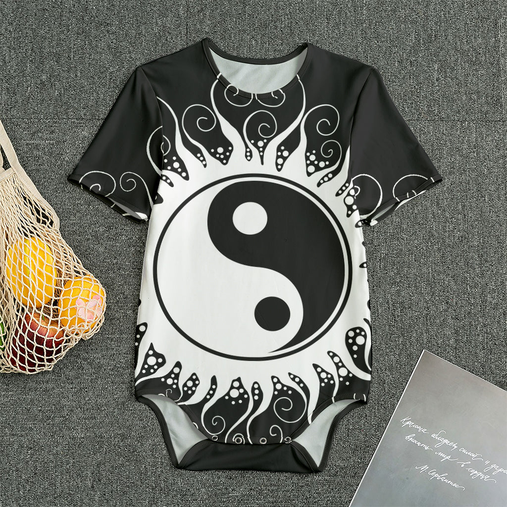 Black And White Yin Yang Sun Print Men's Bodysuit