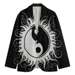 Black And White Yin Yang Sun Print Men's Cotton Blazer