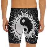 Black And White Yin Yang Sun Print Men's Long Boxer Briefs