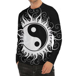 Black And White Yin Yang Sun Print Men's Long Sleeve Rash Guard