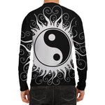 Black And White Yin Yang Sun Print Men's Long Sleeve Rash Guard