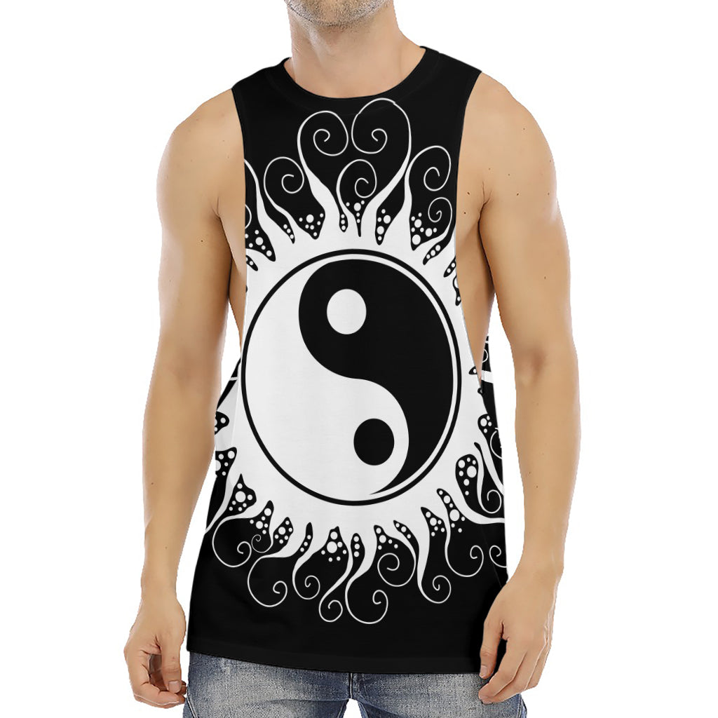 Black And White Yin Yang Sun Print Men's Muscle Tank Top