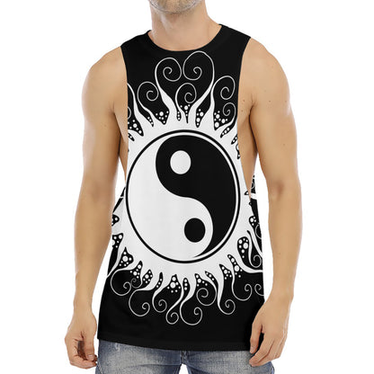 Black And White Yin Yang Sun Print Men's Muscle Tank Top