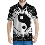 Black And White Yin Yang Sun Print Men's Polo Shirt