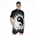 Black And White Yin Yang Sun Print Men's Rompers