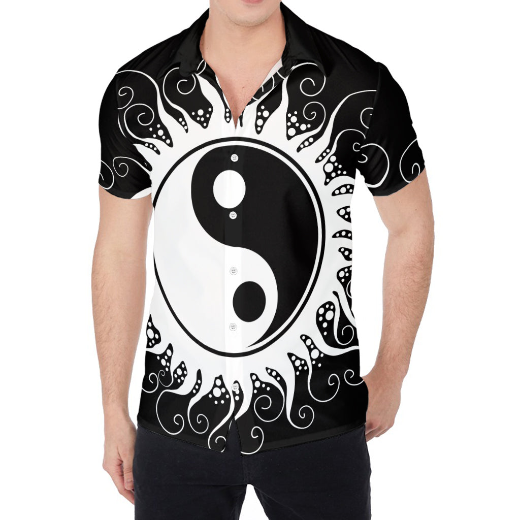 Black And White Yin Yang Sun Print Men's Shirt
