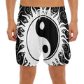 Black And White Yin Yang Sun Print Men's Split Running Shorts