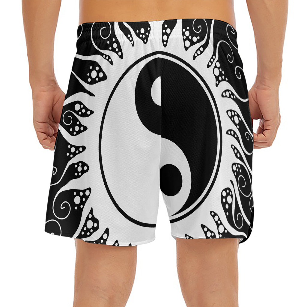 Black And White Yin Yang Sun Print Men's Split Running Shorts