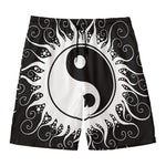 Black And White Yin Yang Sun Print Men's Swim Trunks