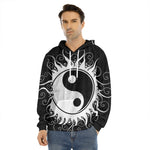 Black And White Yin Yang Sun Print Men's Velvet Pullover Hoodie