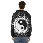 Black And White Yin Yang Sun Print Men's Velvet Pullover Hoodie