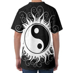 Black And White Yin Yang Sun Print Men's Velvet T-Shirt