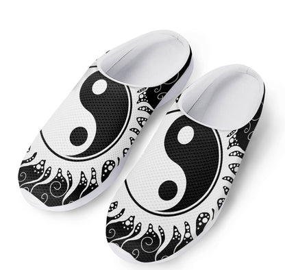 Black And White Yin Yang Sun Print Mesh Casual Shoes