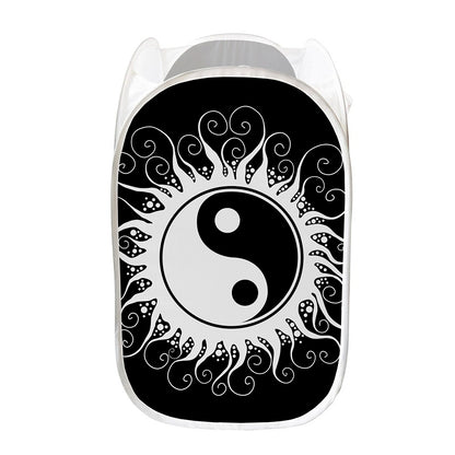 Black And White Yin Yang Sun Print Mesh Laundry Hamper