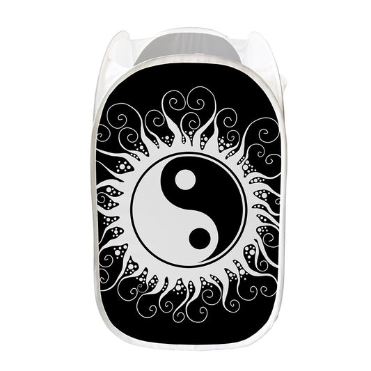 Black And White Yin Yang Sun Print Mesh Laundry Hamper