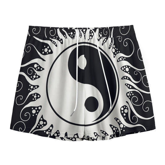 Black And White Yin Yang Sun Print Mesh Shorts
