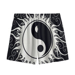 Black And White Yin Yang Sun Print Mesh Shorts