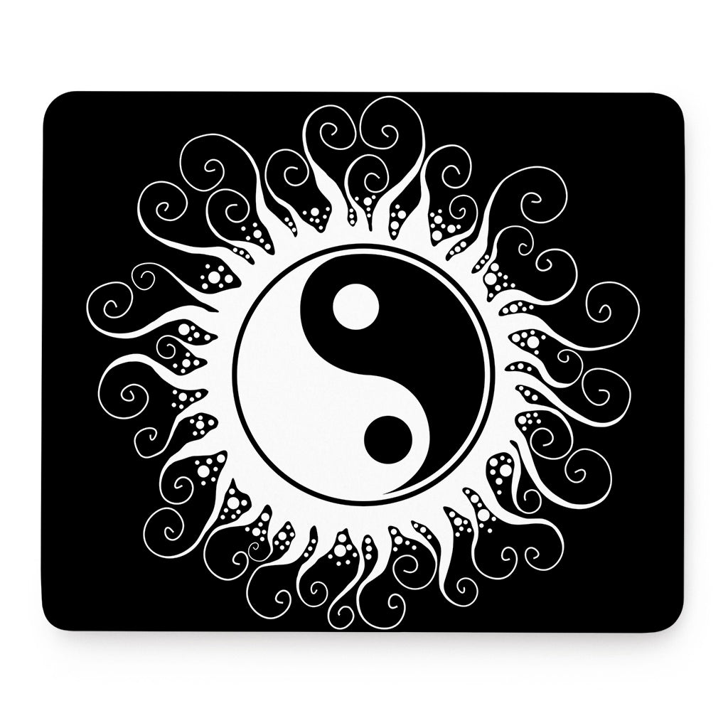 Black And White Yin Yang Sun Print Mouse Pad