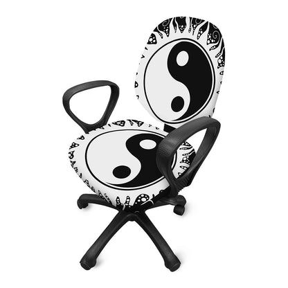 Black And White Yin Yang Sun Print Office Chair Cover
