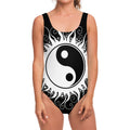 Black And White Yin Yang Sun Print One Piece Swimsuit