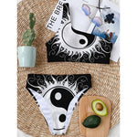 Black And White Yin Yang Sun Print One Shoulder Bikini Top